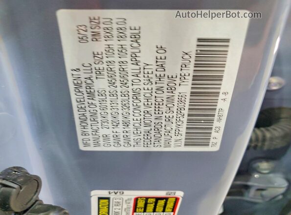 5FPYK3F52PB038561 2023 HONDA RIDGELINE Blue Շարժիչի բաժամունքի տեսք