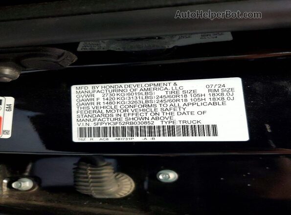 5FPYK3F52RB030852 2024 HONDA RIDGELINE Черный Вид подкапотного пространства