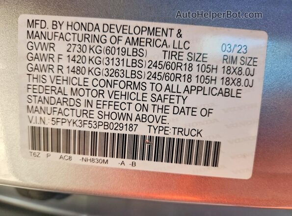 5FPYK3F53PB029187 2023 HONDA RIDGELINE Silver Vista del compartimento del motor