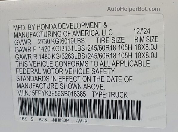 5FPYK3F56SB018385 2025 HONDA RIDGELINE Белый Вид подкапотного пространства