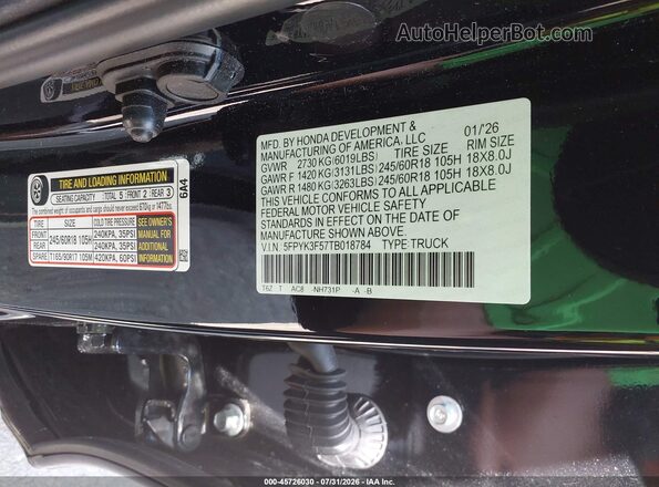 5FPYK3F57TB018784 2026 HONDA RIDGELINE Черный Вид подкапотного пространства