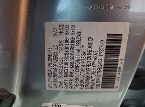 5FPYK3F58PB024325 2023 HONDA RIDGELINE Silver VIN კოდის სტიკერის ხედი