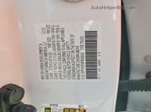5FPYK3F58PB068342 2023 HONDA RIDGELINE White ძრავის განყოფილების ხედი
