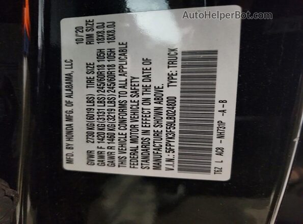 5FPYK3F59LB024800 2020 HONDA RIDGELINE Черный Вид подкапотного пространства