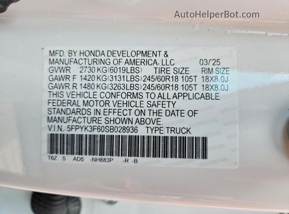 5FPYK3F60SB028936 2025 HONDA RIDGELINE Белый Вид подкапотного пространства