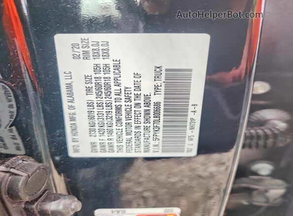 5FPYK3F70LB006686 2020 HONDA RIDGELINE Black Widok komory silnika