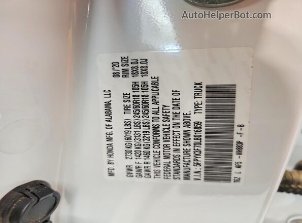 5FPYK3F70LB016859 2020 HONDA RIDGELINE White Vista del compartimento del motor