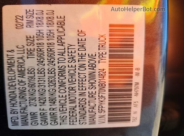 5FPYK3F70NB014824 2022 HONDA RIDGELINE Серый Вид подкапотного пространства