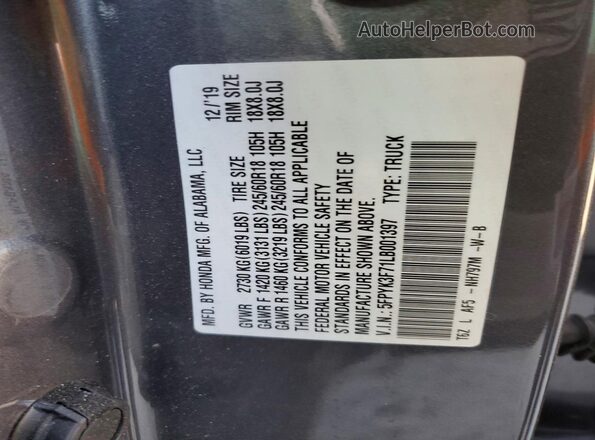 5FPYK3F71LB001397 2020 HONDA RIDGELINE Gray ძრავის განყოფილების ხედი
