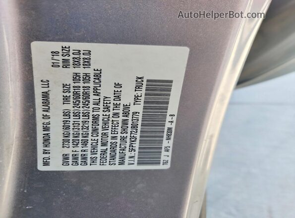 5FPYK3F72JB013779 2018 HONDA RIDGELINE Серебряный Вид подкапотного пространства