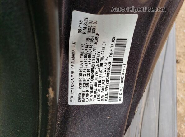 5FPYK3F73KB015509 2019 HONDA RIDGELINE Charcoal Вид підкапотного простору