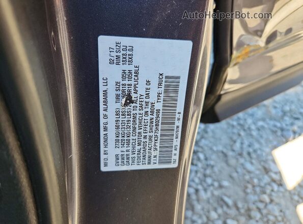 5FPYK3F75HB029498 2017 HONDA RIDGELINE Gray Вид підкапотного простору
