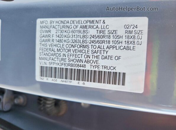 5FPYK3F83RB008448 2024 HONDA RIDGELINE Серый Вид подкапотного пространства