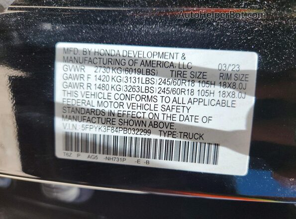 5FPYK3F84PB032299 2023 HONDA RIDGELINE Black Շարժիչի բաժամունքի տեսք