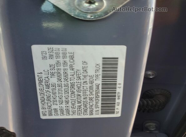 5FPYK3F85PB054442 2023 HONDA RIDGELINE Silver VIN sticker view