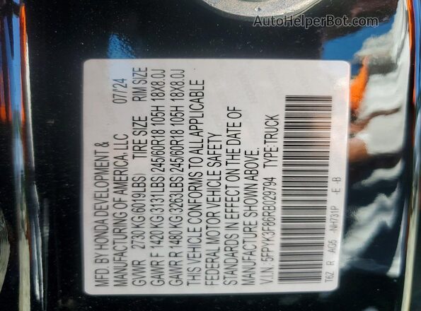5FPYK3F86RB029794 2024 HONDA RIDGELINE Черный Вид подкапотного пространства