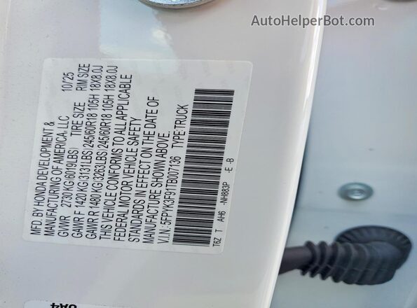 5FPYK3F91TB007136 2026 HONDA RIDGELINE White Вид підкапотного простору