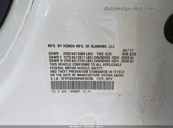 5FRYD3H59HB010756 2017 ACURA MDX White Vista del compartimento del motor