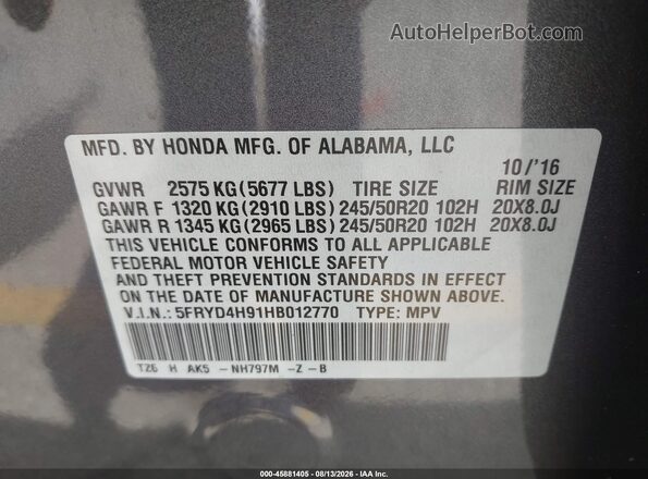 5FRYD4H91HB012770 2017 ACURA MDX Gray Vista del compartimento del motor