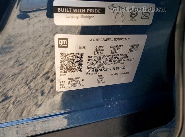 5GAERAKS5TJ191690 2026 BUICK ENCLAVE Blue VIN კოდის სტიკერის ხედი
