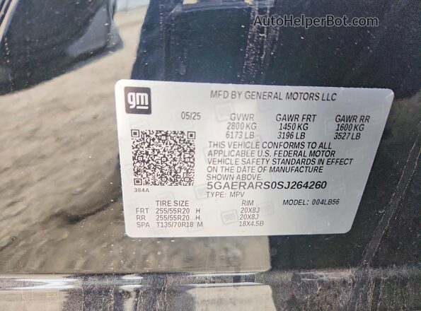 5GAERARS0SJ264260 2025 BUICK ENCLAVE Black Вид наклейки з VIN-кодом
