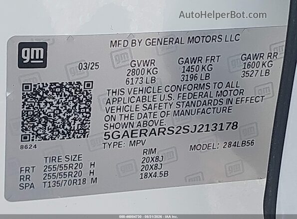 5GAERARS2SJ213178 2025 BUICK ENCLAVE White Widok komory silnika