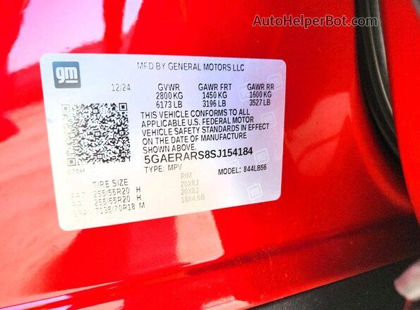 5GAERARS8SJ154184 2025 BUICK ENCLAVE Red VIN sticker view
