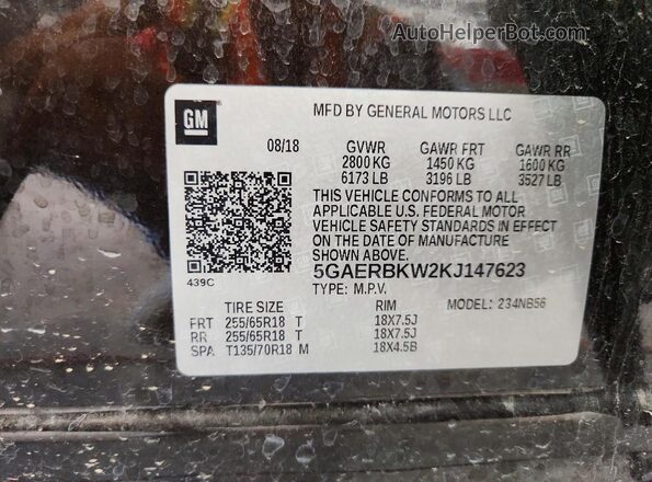 5GAERBKW2KJ147623 2019 BUICK ENCLAVE Black Engine compartment view
