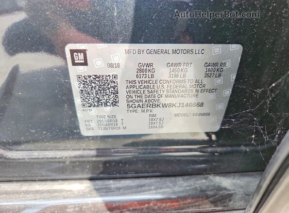 5GAERBKW8KJ146668 2019 BUICK ENCLAVE Charcoal Widok naklejki z numerem VIN