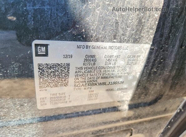 5GAERBKW8LJ186539 2020 BUICK ENCLAVE Черный Вид наклейки с VIN-кодом