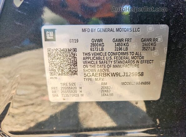 5GAERBKW9LJ125958 2020 BUICK ENCLAVE Green VIN կոդի պիտակի տեսք