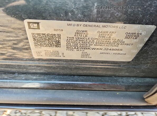 5GAERBKWXKJ245055 2019 BUICK ENCLAVE Gray Vista de la etiqueta del VIN