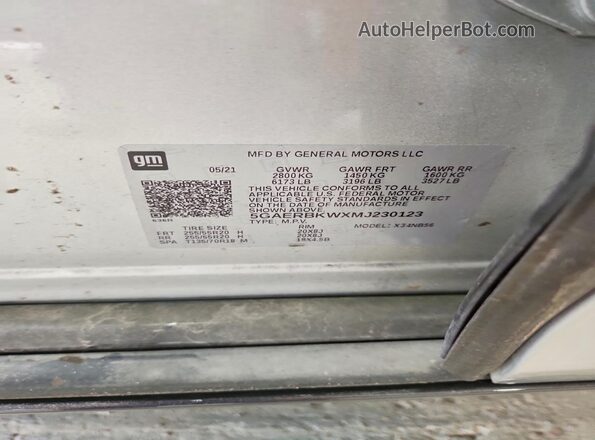 5GAERBKWXMJ230123 2021 BUICK ENCLAVE Silver VIN կոդի պիտակի տեսք