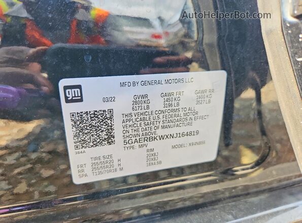5GAERBKWXNJ164819 2022 BUICK ENCLAVE Black Vista interior de 360 grados