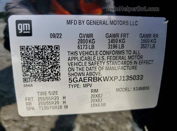 5GAERBKWXPJ135033 2023 BUICK ENCLAVE Black Vista de la etiqueta del VIN