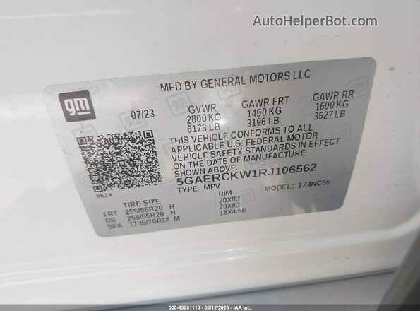 5GAERCKW1RJ106562 2024 BUICK ENCLAVE White Вид підкапотного простору