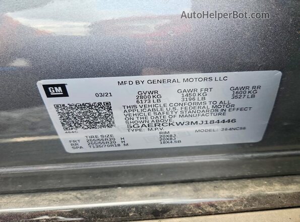 5GAERCKW3MJ184446 2021 BUICK ENCLAVE Gray Widok wnętrza 360 stopni