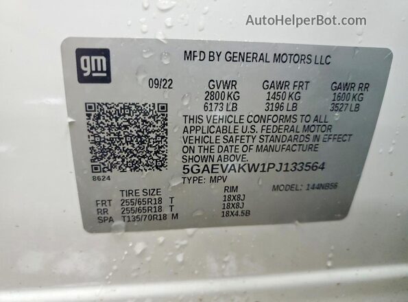 5GAEVAKW1PJ133564 2023 BUICK ENCLAVE White Вид наклейки з VIN-кодом