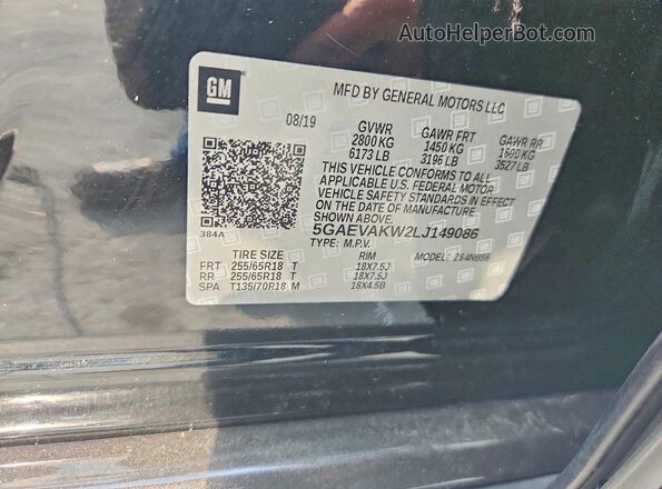5GAEVAKW2LJ149086 2020 BUICK ENCLAVE Black Вид наклейки з VIN-кодом