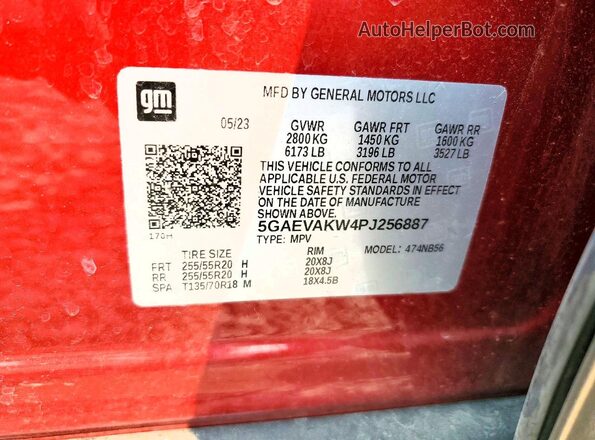 5GAEVAKW4PJ256887 2023 BUICK ENCLAVE Red Панорамний вид салону 360°
