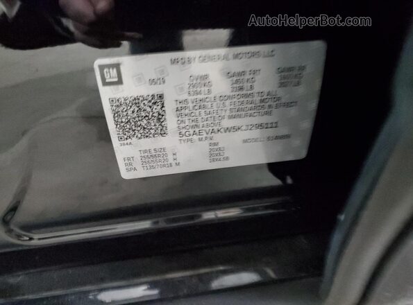 5GAEVAKW5KJ295111 2019 BUICK ENCLAVE Black Widok naklejki z numerem VIN
