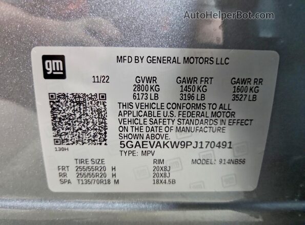 5GAEVAKW9PJ170491 2023 BUICK ENCLAVE Silver VIN sticker view