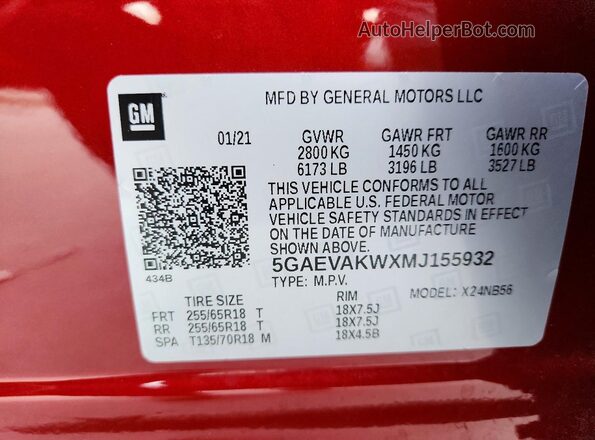 5GAEVAKWXMJ155932 2021 BUICK ENCLAVE Red Սալոնի 360 աստիճան տեսք