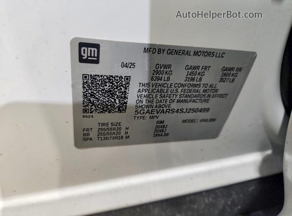 5GAEVARS4SJ250499 2025 BUICK ENCLAVE White Սալոնի 360 աստիճան տեսք