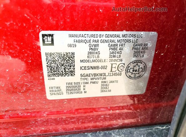 5GAEVBKW3LJ134568 2020 BUICK ENCLAVE Red Սալոնի 360 աստիճան տեսք