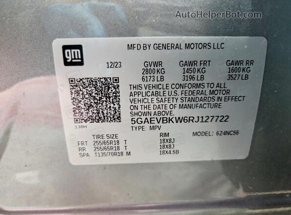 5GAEVBKW6RJ127722 2024 BUICK ENCLAVE Gray 360 interior view