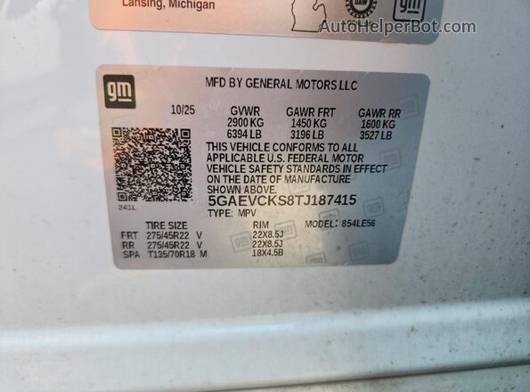 5GAEVCKS8TJ187415 2026 BUICK ENCLAVE White VIN კოდის სტიკერის ხედი
