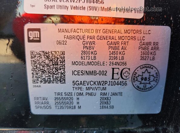 5GAEVCKW2PJ104456 2023 BUICK ENCLAVE Черный Панорамный вид салона 360°