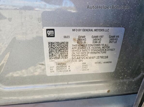 5GAEVCKW4PJ276116 2023 BUICK ENCLAVE Silver VIN კოდის სტიკერის ხედი