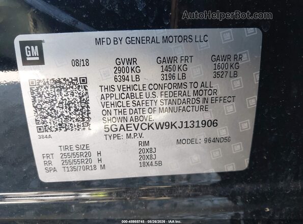 5GAEVCKW9KJ131906 2019 BUICK ENCLAVE Black Вид підкапотного простору
